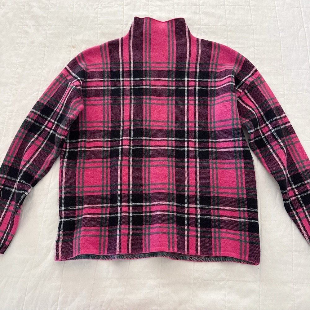 Tahari Plaid Mock Neck Pullover Sweater Women's LARGE Pink Plaid‎ Preppy - Picture 9 of 9